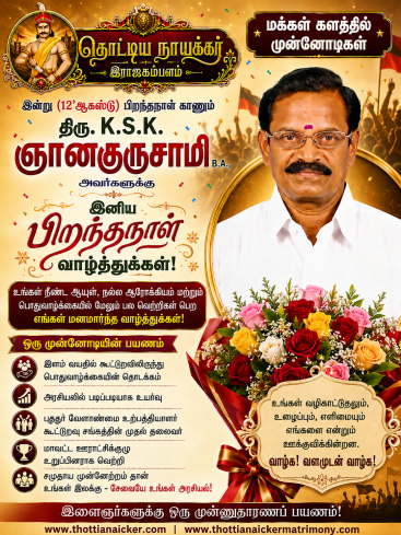 இன்று (12.08.2026) பிறந்தநாள் காணும் மூத்த தலைவர் திரு.K.S.K.ஞானகுருசாமி அவர்களுக்கு இனிய பிறந்தநாள் வாழ்த்துகள்!