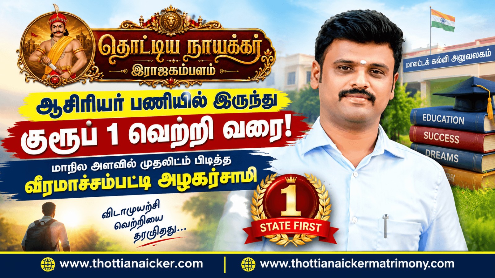 ஆசிரியர் பணியில் இருந்து குரூப் 1 வெற்றி வரை! மாநில அளவில் முதலிடம் பிடித்த வீரமாச்சன்பட்டி அழகர்சாமி!